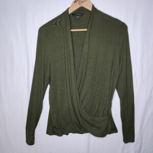 Banana Republic Ladies Long Sleeves Kaki Green Shirt Crossover Neckline Size XL